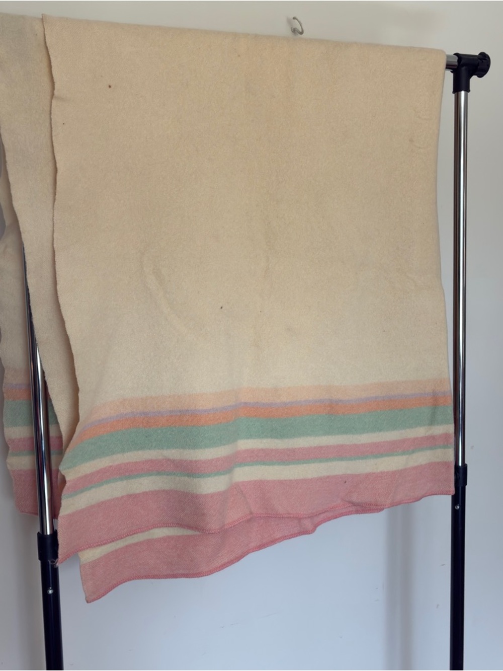 Vintage Wool Blanket Cream Pastel Stripe 64x60